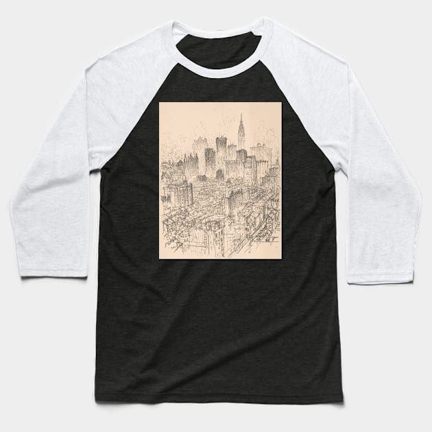 Sketch of a city full of skyscrappers - Architectural Sketch Baseball T-Shirt by SLGA Designs